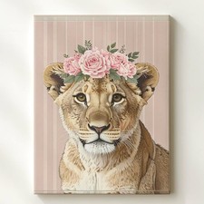 Floral Crown Lion Canvasnature-Inspired Nursery Wall Art