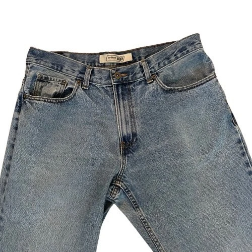 Jeans Urban Up masculino 33x30 azul denim algodão perna reta ajuste relaxado com zíper - Imagem 2 de 4