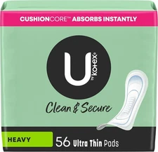 U by Kotex Clean & Secure Ultra Thin Pads, Heavy Absorbency, 56 Count