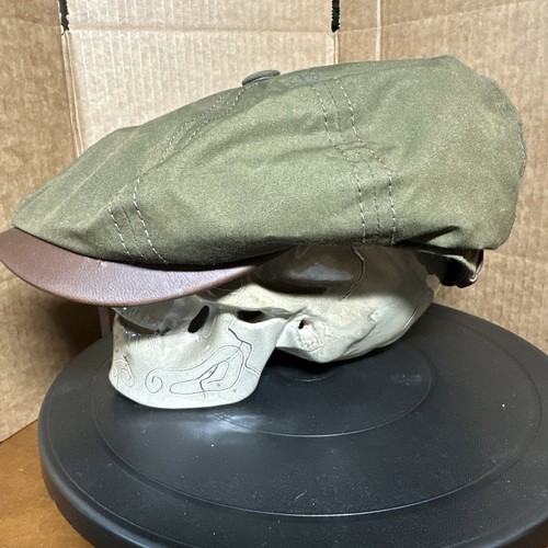 Stetson Waxed Cotton Olive Med Newsboy Driving Cap Hat Leather Brim - Picture 7 of 10