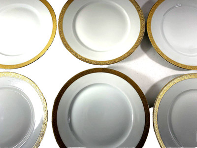 HAVILAND DU BARRY GOLD ENCRUSTED SET 6 DINNER PLATES w 2 SETS AVAIL 10''D