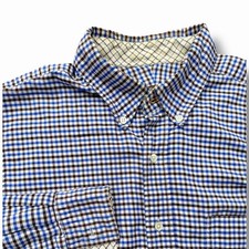 J. McLaughlin Trim Fit Button Down Shirt Men's M Blue Brown Gingham 100 Cotton