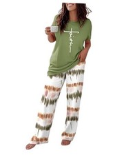 Womens Pajamas Sets 2 Piece Short Sleeve Lounge Set Medium A-ombre Green