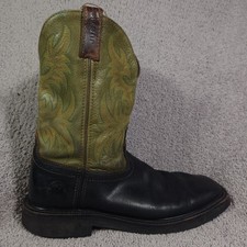 Justin WK4687 Stampede Leather Square Toe Western Work Boots Green Black Men 10D