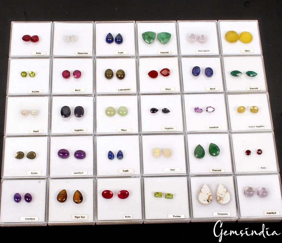 30 Pares Genuinos Semipreciosos Corte Mezcla Multi Piedras Preciosas Colección de Joyería Foto 2 de 4