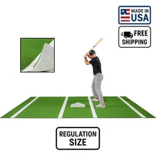 USA-Made 6'x12' Baseball / Softball Hitting Mat (Green) with Painted Home Plate