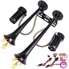 Dual Trumpet Metal Air Horn Kit for Truck with 2 Air Compressors 12V 150DB