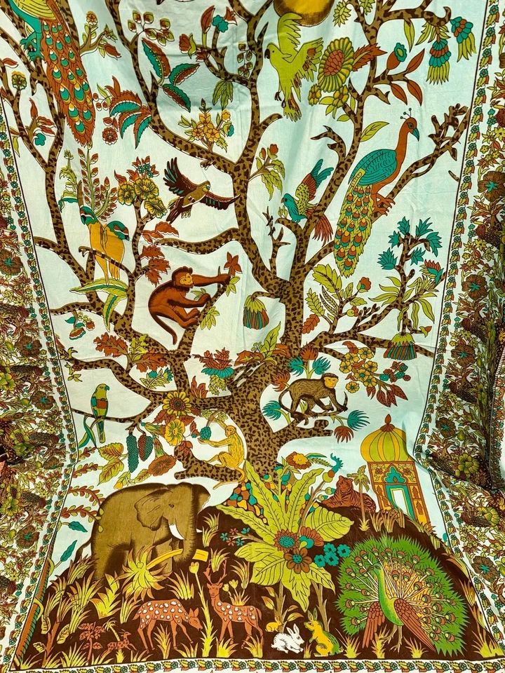 India Art Tree of Life Bedspread Tapestry Single Kantha Jungle Safari Boho - Image 2 of 4
