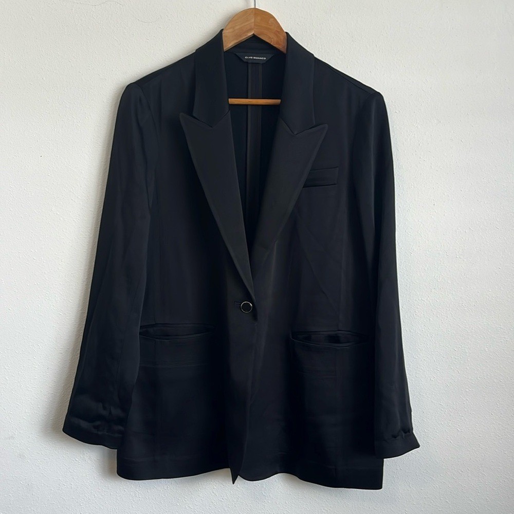 Club Monaco Black Blazer Size Small Acetate Satin - Main Image