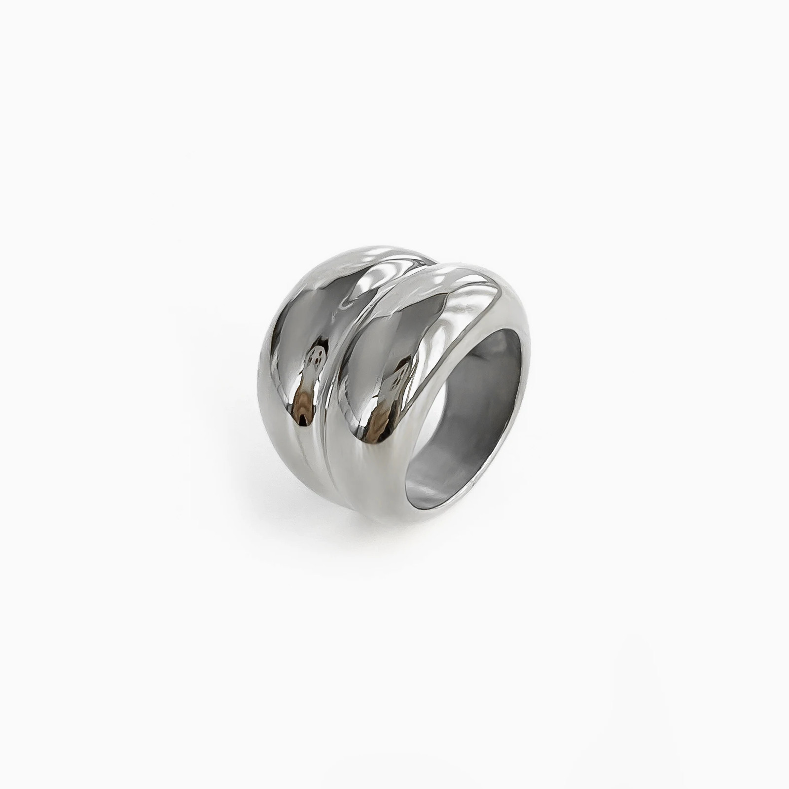 Stainless Steel Ring Two Tone Chunky Dome Double Layer Wide Round Women Jewelry