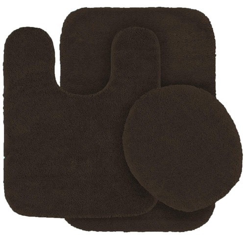 3 pc Solid Color Chocolate/Brown Bathroom Rug Set Bath Mats Super Soft Anti S...