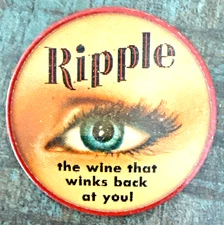 VINTAGE VARI-VUE - 2 1/2" - RIPPLE WINE - BLINKING BLUE EYE BUTTON - PINBACK NOS