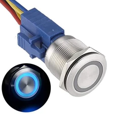 22mm Latching Push Button Switch with LED Stainless Steel Waterproof Blue