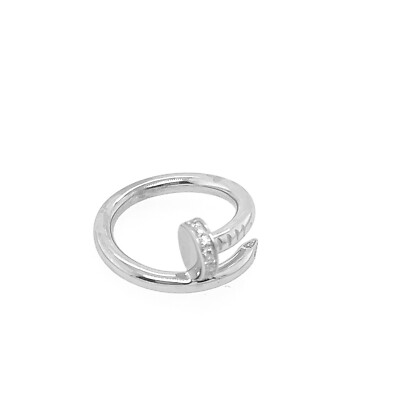 AUTHENTIC CARTIER 18K WHITE GOLD MEDIUM JUSTE UN CLOU DIAMONDS RING SIZE 50