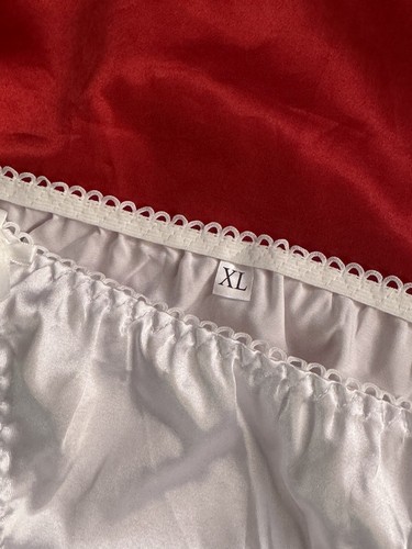 Vintage Style Handmade Shiny Pure White XL Satin String Bikini Höschen Satin Zwickel - Bild 10 von 11
