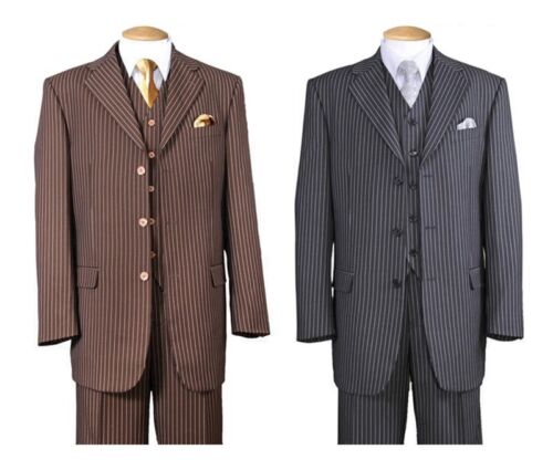 Men's 3 Button Classic Wool Feel Striped Suit w/ Vest 3pc Set 5802V7 - Picture 1 of 10