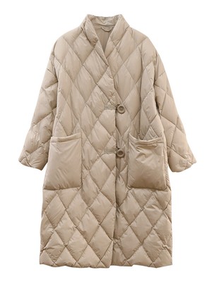 Down jacket women's mid-length with scarf stand collar Retro loose Puffer coat