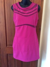 PINK Bodycon DRESS S Sexy DESIGNER Deep Pink Dress Small Mesh Panelled