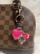 Pink Heart Bag Charm Key Ring Fob Keychain Lucky Purse Charm Dice Ice Cube Y2K