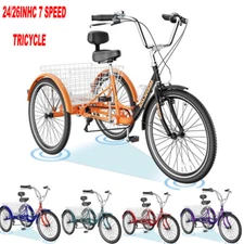 H&ZT Adult Tricycle, 7 Speed Three Wheel Cruiser Bike with Basket for Women, Men
