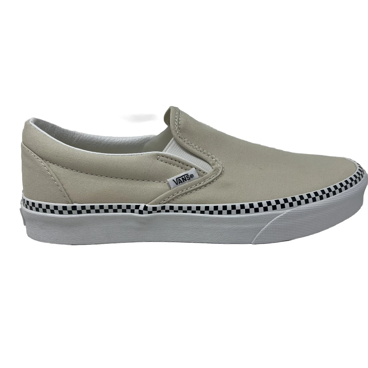 Vans Classic Slip On Women s 9 Off White Cream Checkerboard Foxing Stripe New eBay