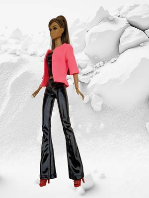 Handmade Poppy Parker Clothing Black Leather Pants Top Jacket For 12'' Dolls