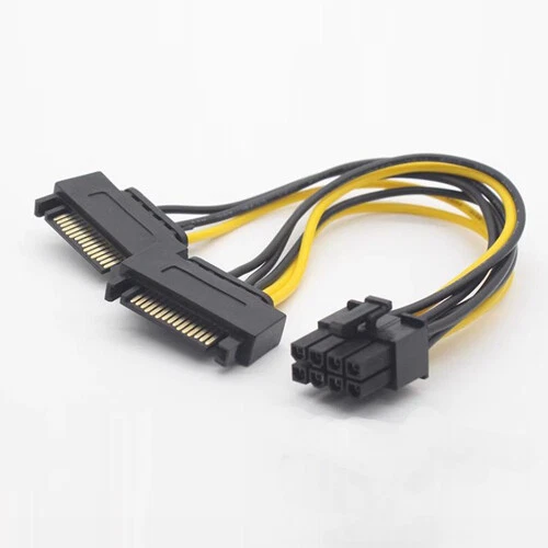 Dual 15Pin SATA To PCIe 8Pin 6+2 Male Video Card Cable Power Supply Adapter Wire