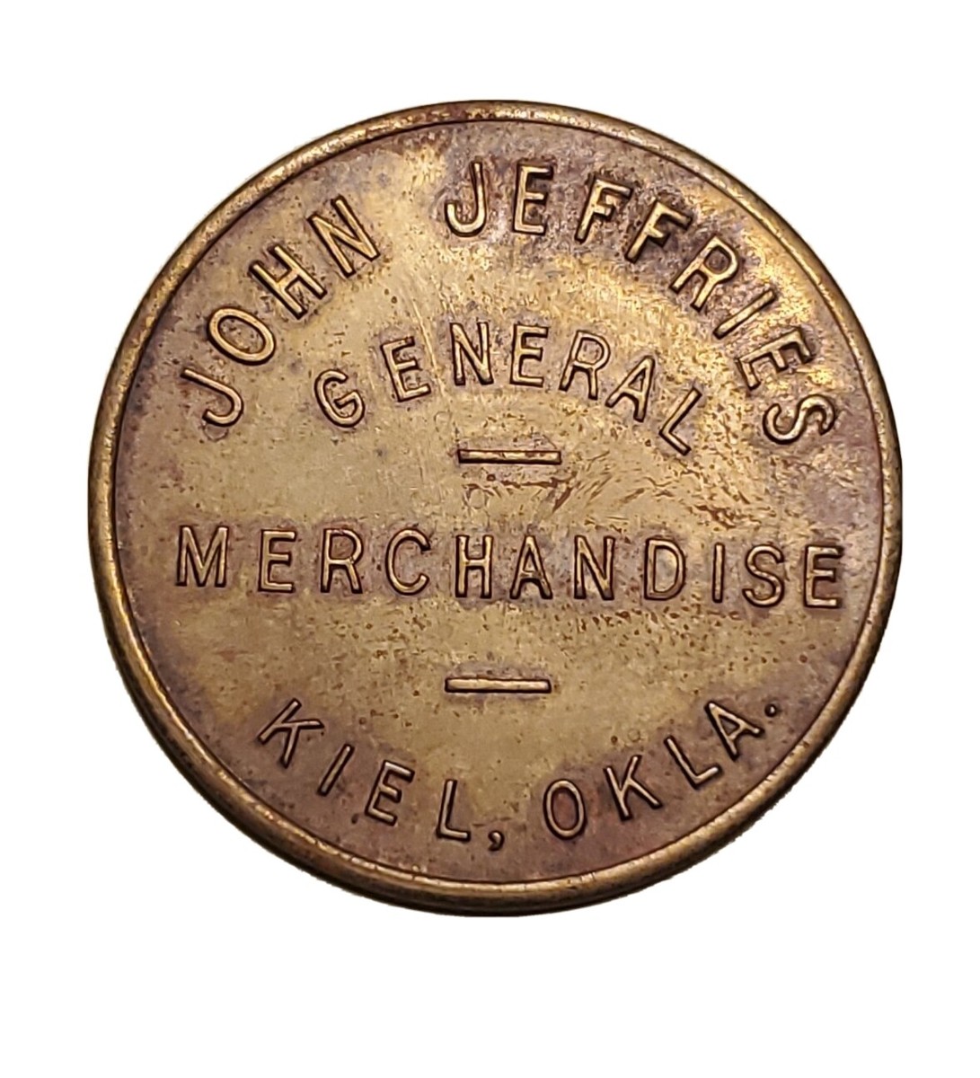 Kiel, OK Trade Token: John Jeffries Gen Mdse. GF $1.00 In