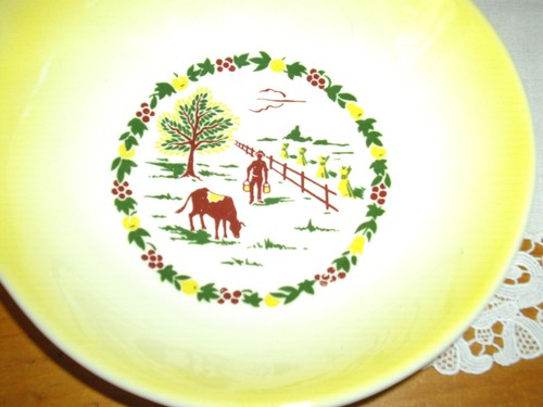 Vintage Salem Grant Crest COUNTRY CHARM Yellow 6 1/2" Lug Handle Bowls ~Setof4 - Picture 4 of 19