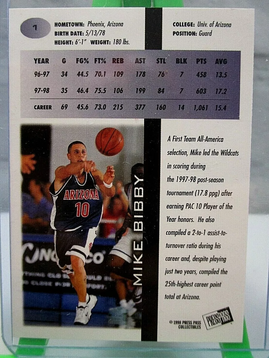 Press Pass and#039;98 Mike Bibby card #1- Rookie card- Arizona State NBA eBay