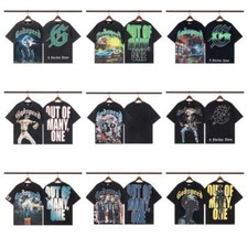 New Fashion Godspeed Skeleton Rock Band Round Neck Washed Black Short