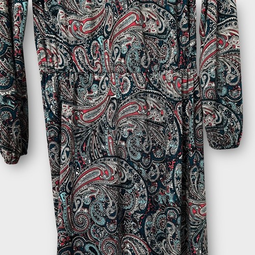 Talbots Jersey Smocked Fit and Flare Bright Paisley Dress Size Small Petite - Picture 6 of 9