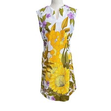 VTG '60s Alice Polynesian Fashions Hawaiian Tiki Floral Sheath Dress Mod S/M