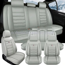 For Nissan Leather 5 Seats Car Seat Covers Front Rear Full Set Cushion Pad Gray