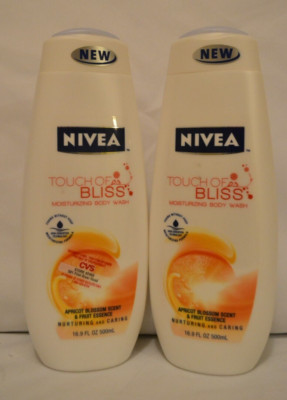 (2) Nivea Touch of Bliss Bodywash 16.9oz Apricot Blossom Scent & Fruit Essence