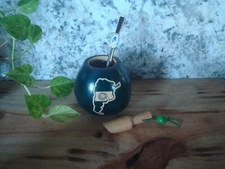 Argentinian Mate Logo- Gourd- Hand Made- Straw w/ Logo + Spoon BONUS- Yerba Mate