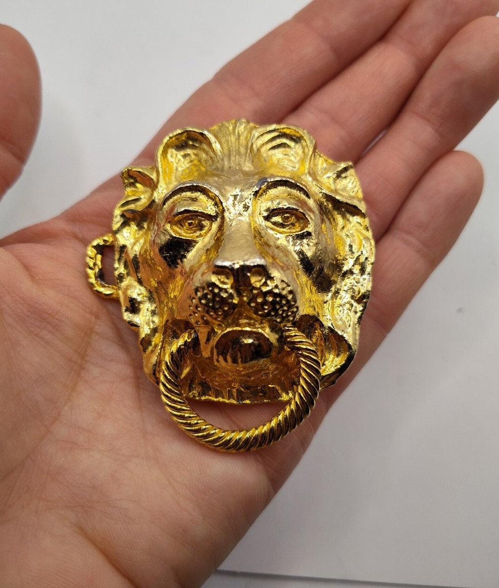 Mimi Di N 1975 Lion Door Knocker 2 Pc Interlocking Belt Buckle Gold Toned Vtg Vintage Mimi Di main image 4