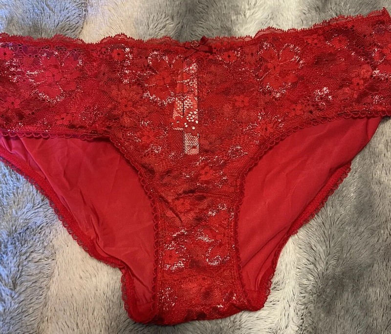 Victoria's Secret Body By Victoria Shine  Panty L  Hipkini Lace Shimmer Red NWT