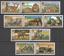 WB168 1972 RUANDA FAUNA ANIMALES SALVAJES PARQUE NACIONAL AKAGERA GRAN CONJUNTO MNH