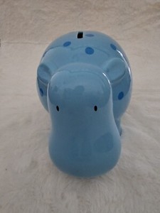 Super Cute Hippopotamus Hippo Piggy Bank With Blue Dots And Stopper
