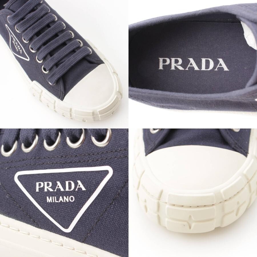 【関税込み】prada LOGO CANVAS SNEAKERS Prada Triangle Logo Canvas Sneakers Women's Navy Used | eBay