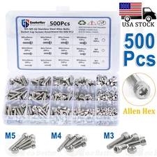 M3 M4 M5 Stainless Steel Allen Hex Socket Cap Head Screws Bolts Nut Set DIN 912