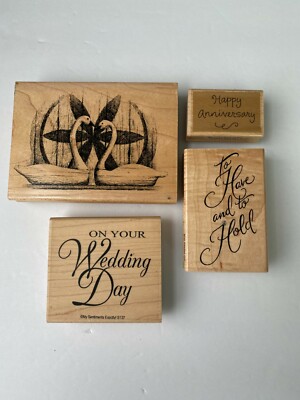 Lot of 4 Impression Obsession Swans -J1022 and Greetings for Lovers Rubber Stamp