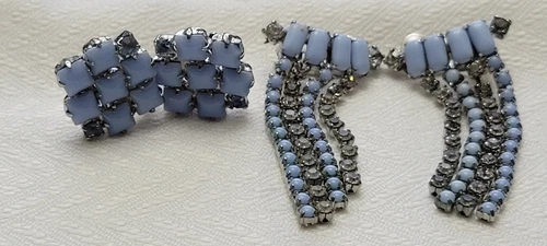 Vintage Baby Blue Milk Glass Clip on Earrings set of 2
