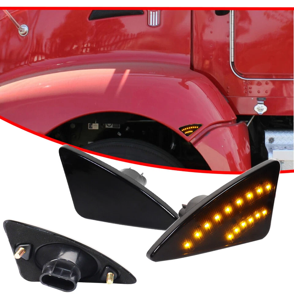 For Kenworth T660 T170 T270 2008-2021 Amber LED Side Marker Turn Signal Lights - Image 2 of 4