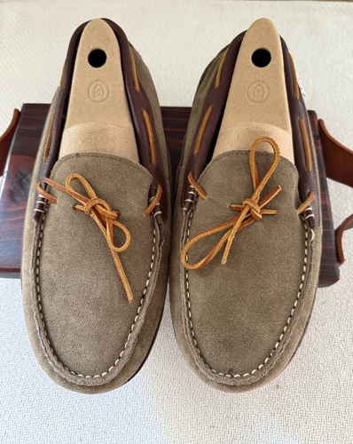 Tamarac Moccosin Slippers Men's Tan Greige Sueded Leather Plaid Interior 12M - Picture 4 of 13