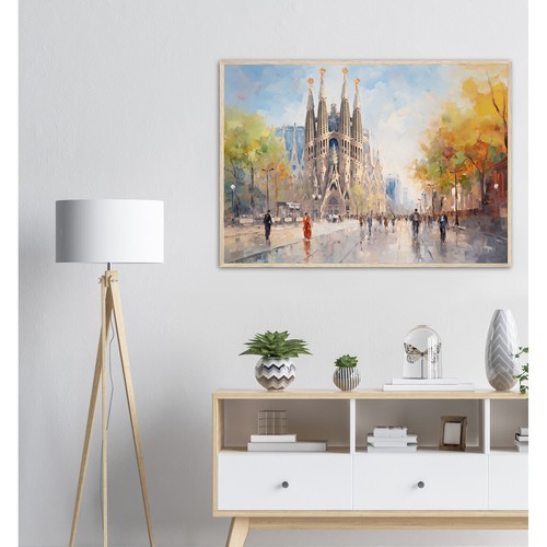 Barcelona Landscape Painting Spain Impressionism Art Print Sagrada Familia Print - Picture 2 of 8