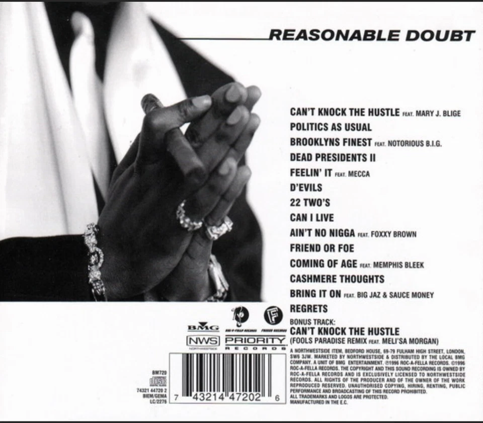 Reasonable Doubt by Jay-Z (CD, Jun-1996, Roc-A-Fella) Hip-Hop Classic OG NEW - Image 2 of 2