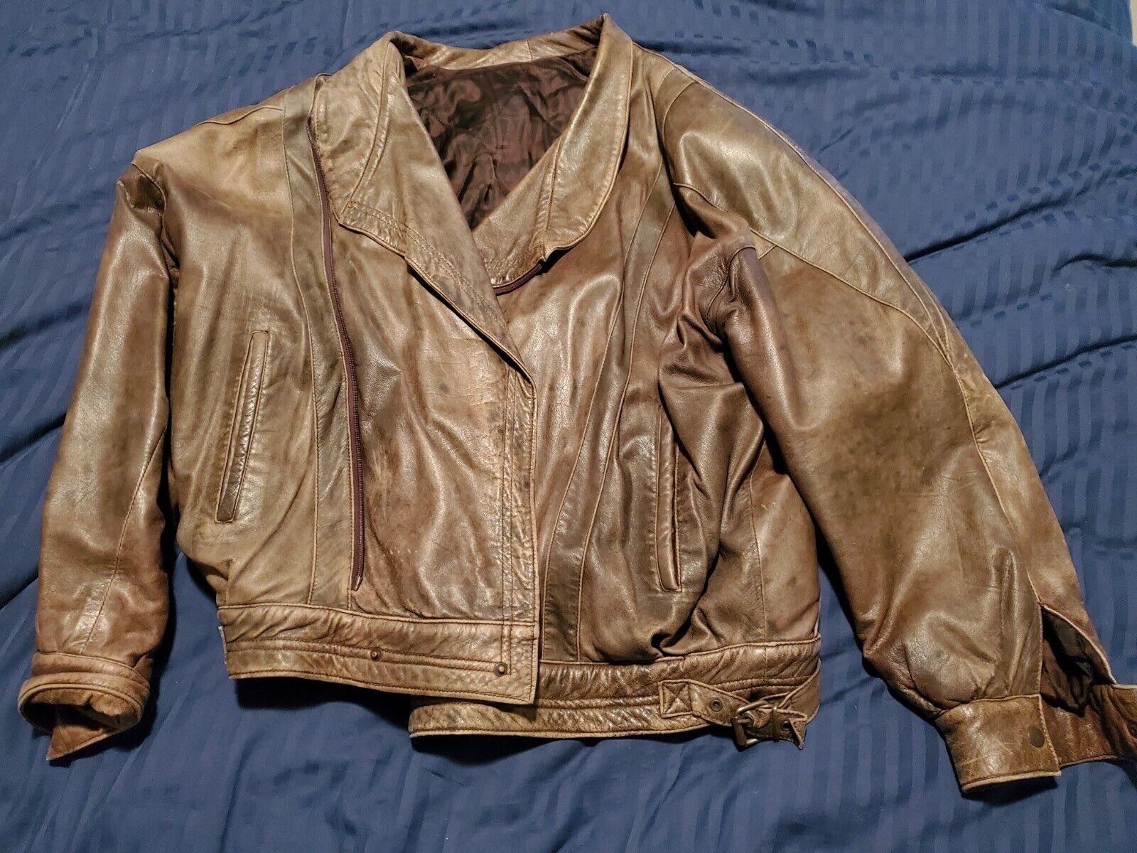 Vintage 80's Vera Pelle Men's Brown Distressed Leather Jacket