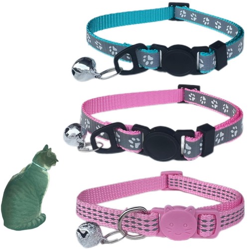 Cat Collars Breakaway Safety Buckle with Bell, Reflective Nylon, 3 Pack Adjus...